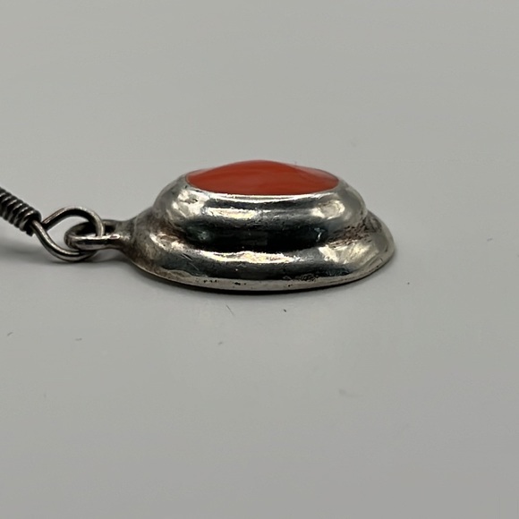 PINK CORAL AND MEXICAN STERLING SILVER DANGLE EARRINGS 1” TALL - Picture 3 of 8